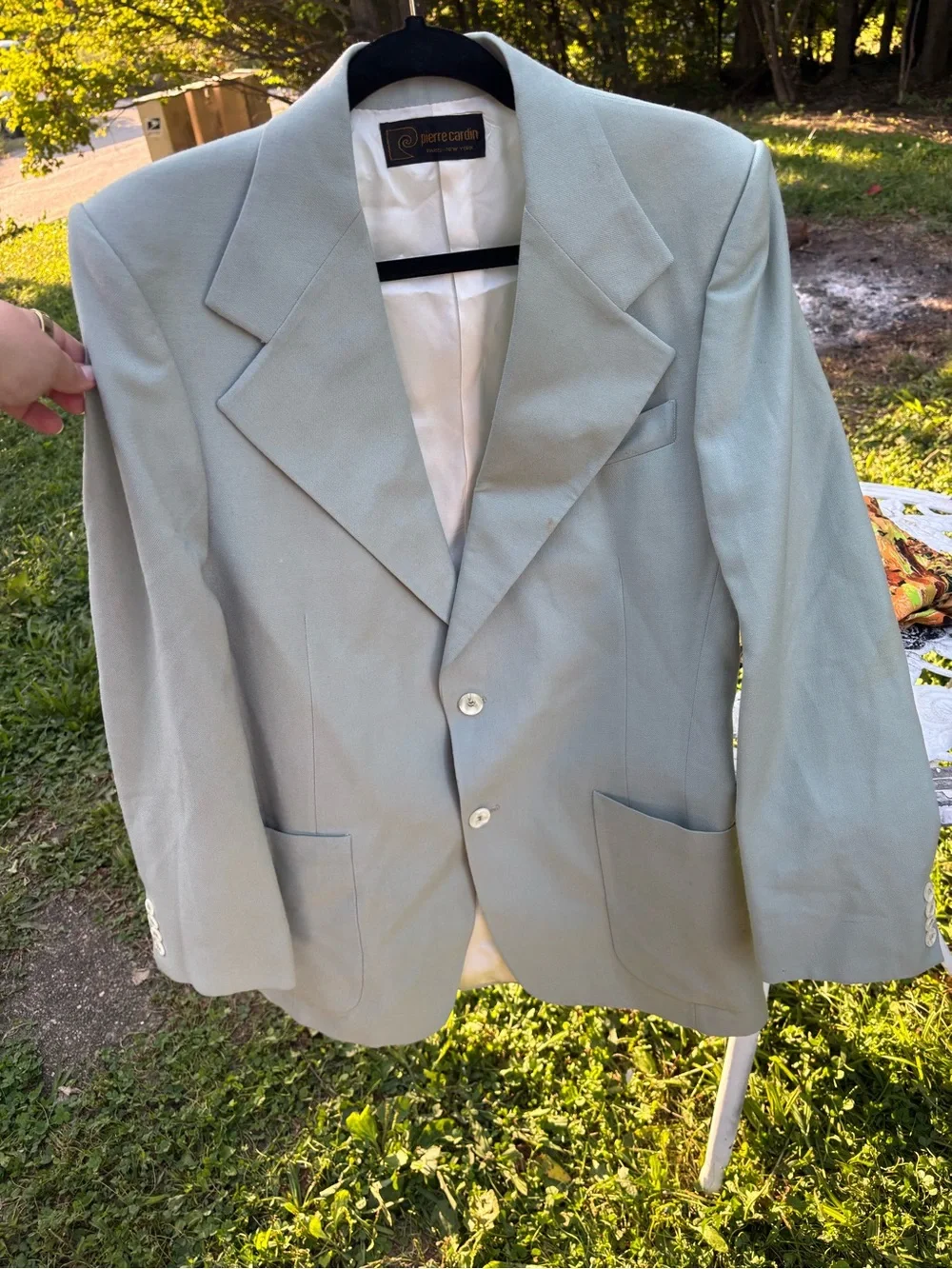 Vintage 1970s Pierre Cardin Blazer Sage Green 70s Disco Wide Lapel Jacket ACWA